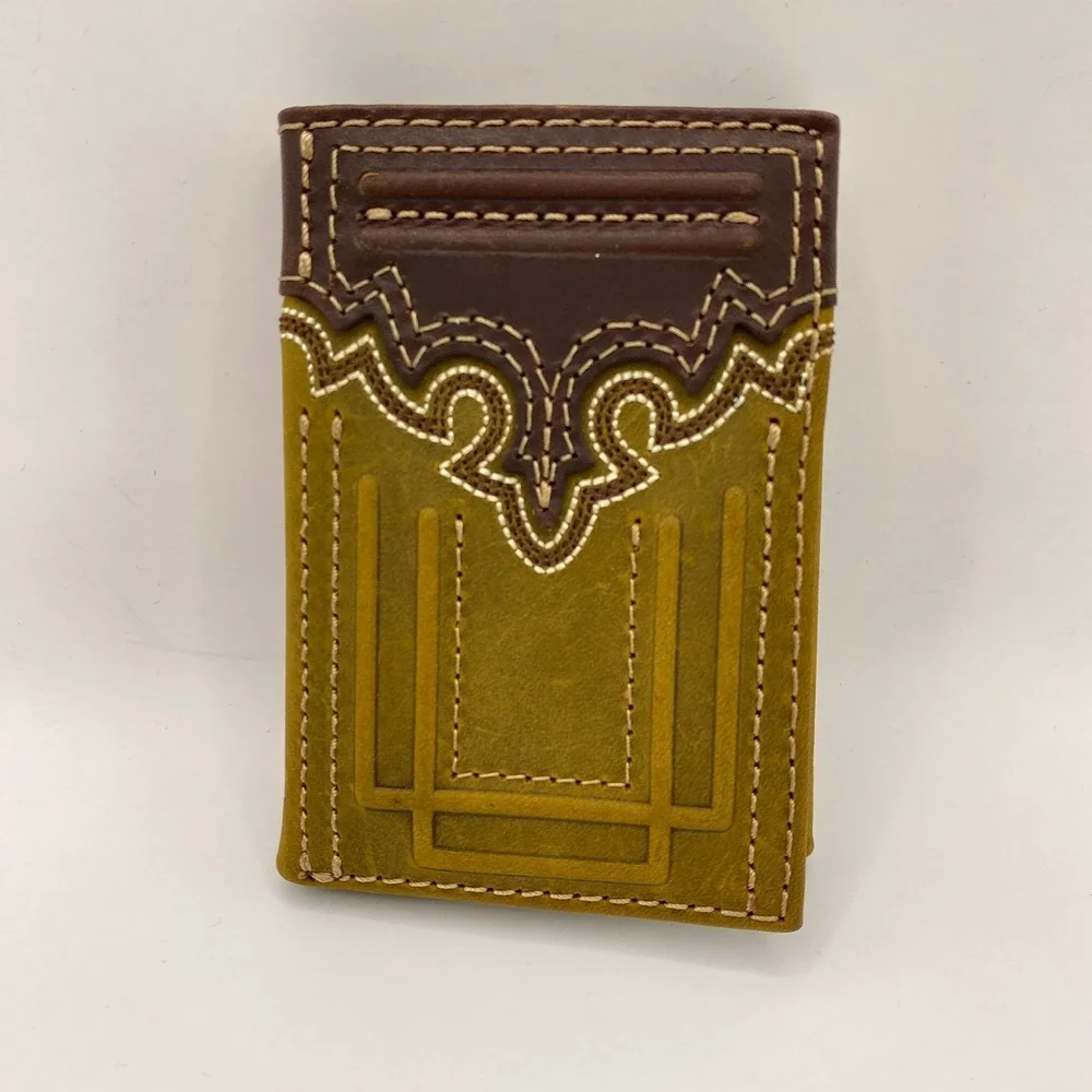 Tony Lana Men's RFID Trifold Wallet Brown Leather Rodeo Western NIB